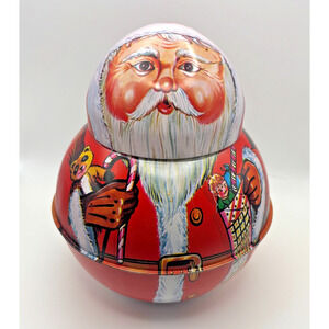 Vintage Roly Poly Christmas Santa Candy Tin Pacific Rim Hong Kong CLEAN